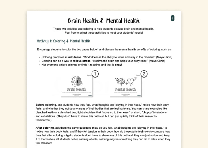 Brain & Mental Health Worksheet